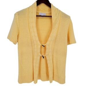 Christopher & Banks Cable Knit Shawl Collar Toggle Cardigan Women's M Yellow
